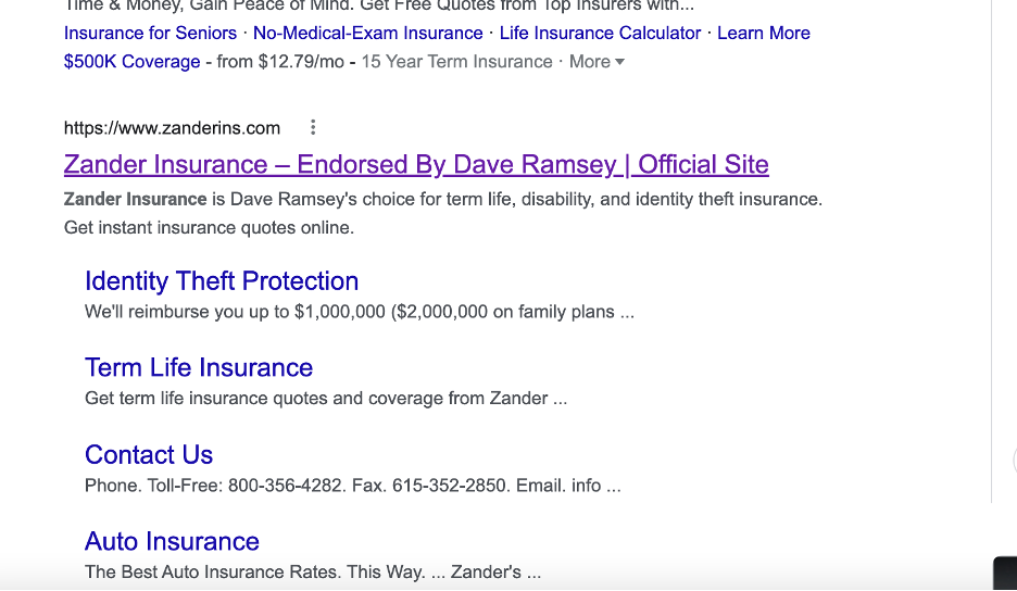 Zander Insurance Google Results