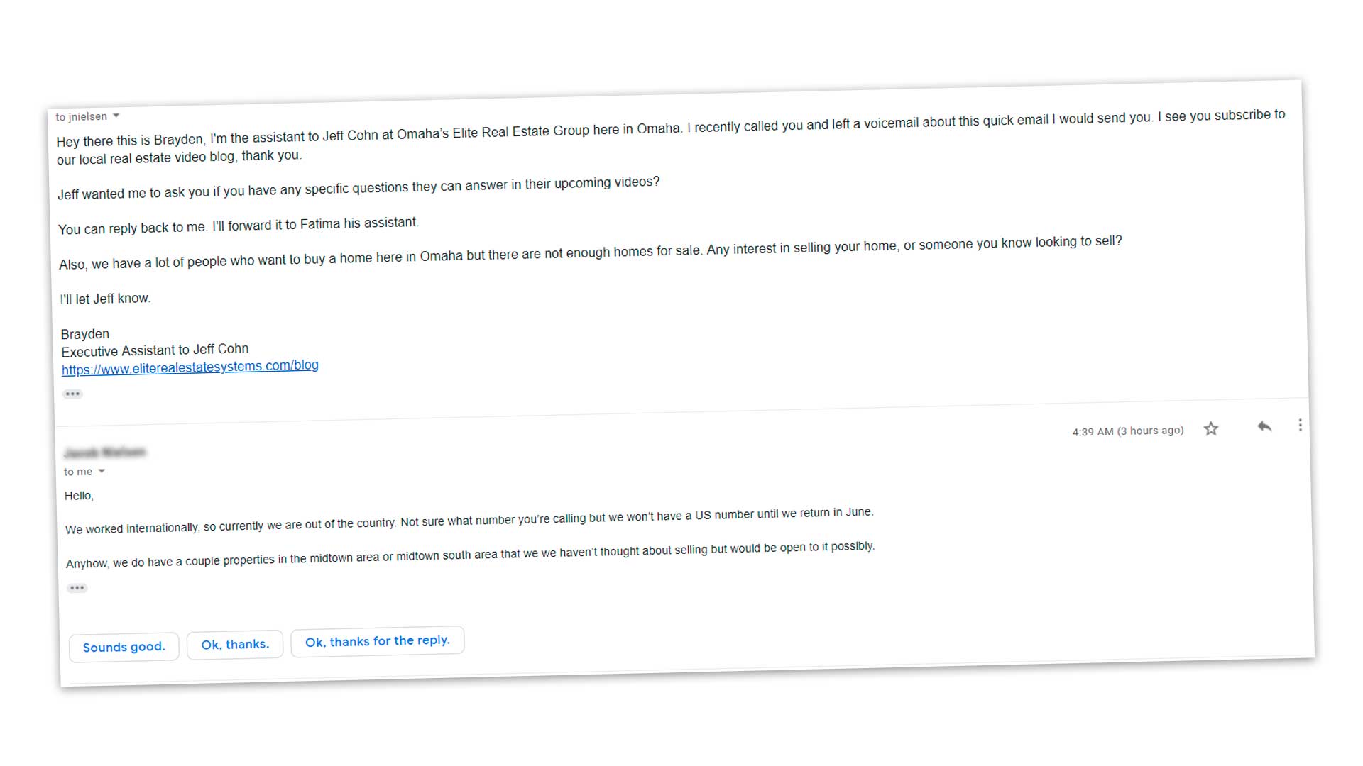 Example email that got a response from a voicemail